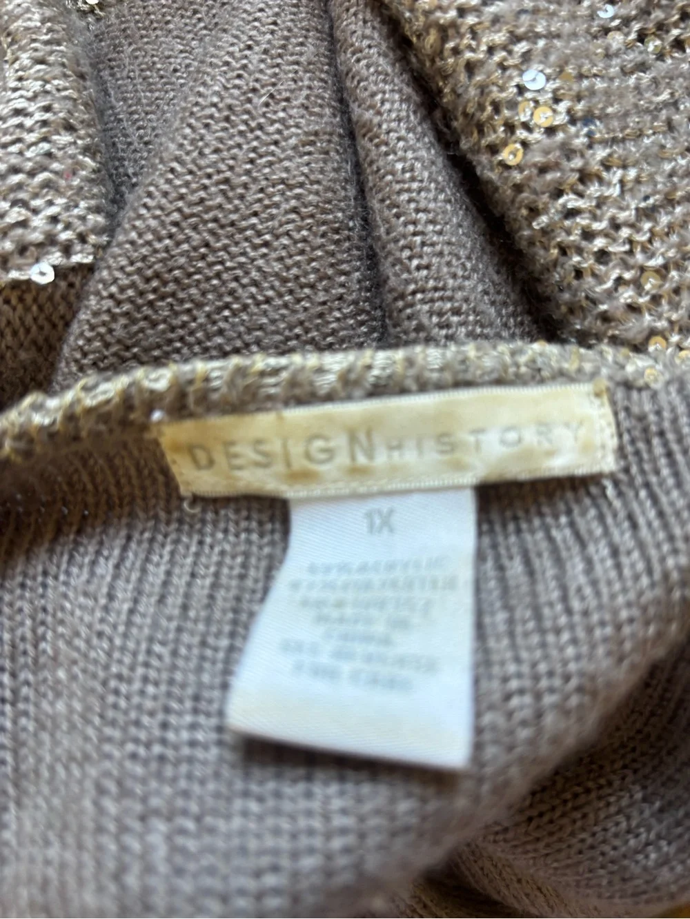 Design History Women’s Sparkly Handkerchief Hemline Cardigan in Taupe Sz 1X